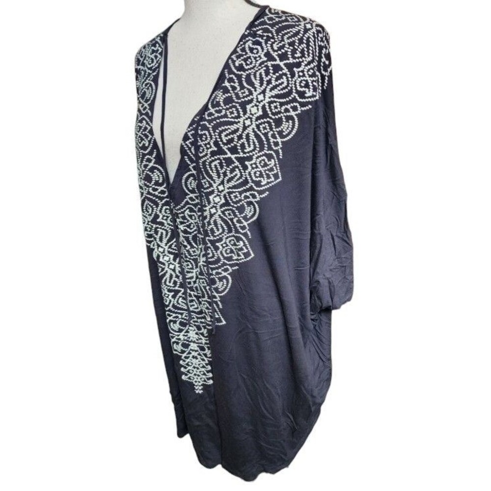 Chelsea Studio Size 3X Black Kimono Top Deep V Neckline Rayon Boho